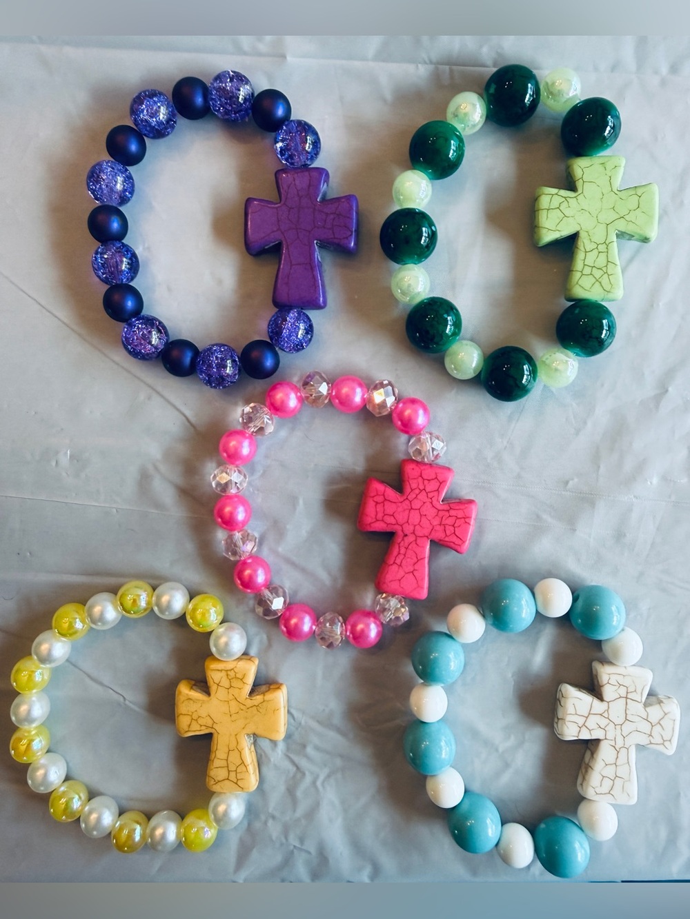 Handmade Beaded Cross Stretch Bracelets Choice of 5 Colors BTJ